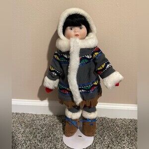 Alaskan Native Eskimo Girl 17” Porcelain Doll